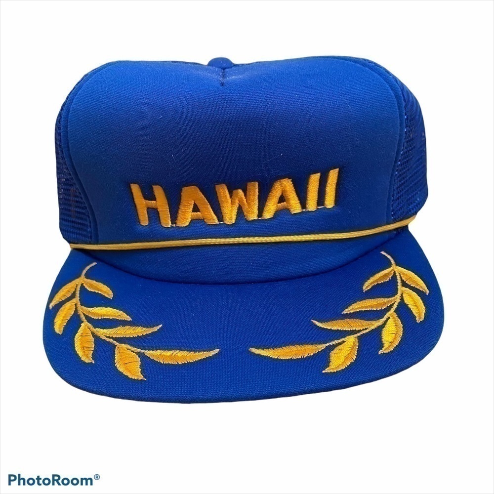 Vintage Hawaii Trucker Hat Mesh Back Blue Gold